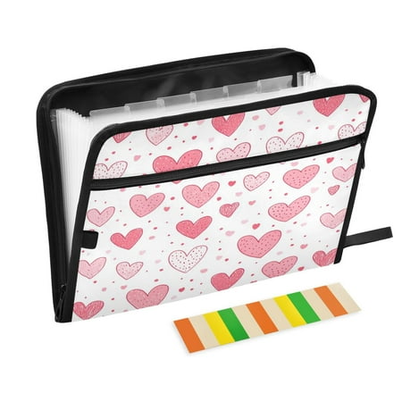 WOBOGO Valentine Day Pink Hearts Pattern Expanding File Folder Letter Size Accordion Filing Organizer 13 Pocket Separate Organ Pocket