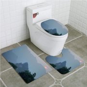 PUDMAD Wudang Mountains 3 Piece Bathroom Rugs Set Bath Rug Contour Mat and Toilet Lid Cover
