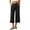 Black, variant on Women's Linen Cotton Versatile Wide-Leg Capri Pants, Cropped Trousers with Button Waist & Patch Pockets, S-XXL