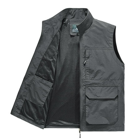 Virmaxy Mens Fishing Vest Outdoor Photography Mountaineering Hunting Travel Multifunctional Vest Quick Dry Multi-Pocket Large Capacity Jacket