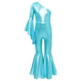 thumbnail image 3 of CHICTRY Girls Metallic Bell-Bottom Dance Jumpsuit Carnival Party Performance Outfit One Shoulder Latin Dance Bodysuit Blue 16, 3 of 5