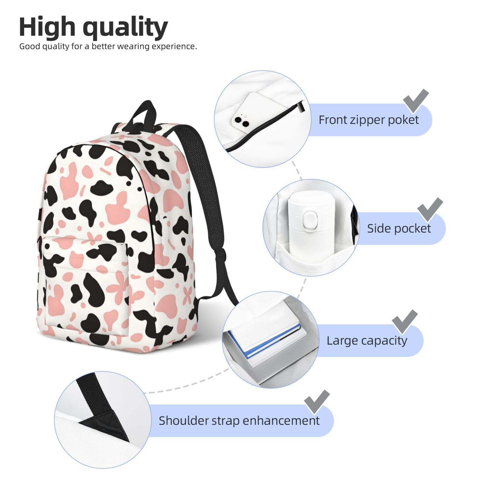 Casual Canvas Backpack Without Interlayer Large Capacity Stick Bag Design For Outdoor Shopping Office Outdoor Sports Simple Cow-Print Pattern_3 Small