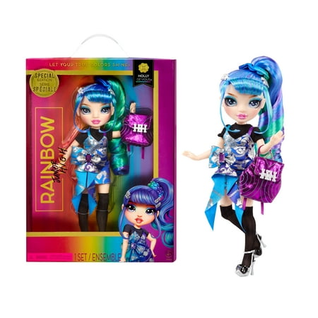 Rainbow Junior High Special Edition Holly De’Vious - 9" Blue and Green Posable Fashion Doll w/ Accessories and Open/Close Soft Backpack. Great Toy Kids Gift Ages 4-12