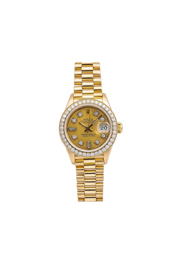 Pre-Owned Rolex Lady-Datejust 69178 26mm Champagne Diamond Dial 18k Yellow Gold Watch