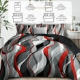 thumbnail image 3 of Classic Line Pattern Bedding Quilt King Size Modern Grey Red and Black Stripe Quilt with 2 Shams, Gray and Red Comforter Sets Lightweight Breathable Bedspreads , 96''x106'', 3 of 7