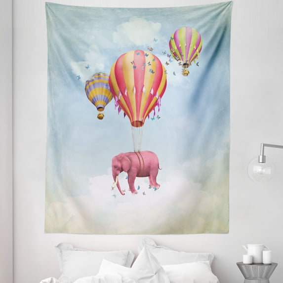 Colorful Tapestry, Pink in the Sky with Balloons Illustration Daydream Travel, Fabric Wall Hanging Decor for Bedroom Living Room Dorm, 5 Sizes, Multicolor, by Ambesonne