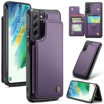 for Samsung Galaxy S21 FE Premium PU Leather Back Case, Multiple Card Slots Design, Double Magnetic Clasp Study Kickstand RFID Blocking Classic Phone Cover for Samsung Galaxy S21 FE, Purple