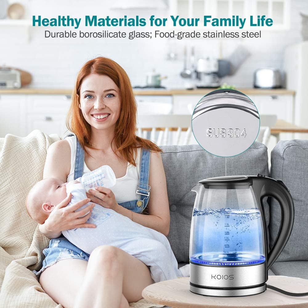 Blue LYQ Electric Kettle Automatic Power-Off Double Stainless Steel Fast Boiling 1.8L High Capacity 