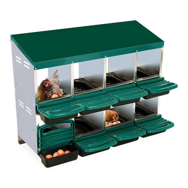 Roll Away Chicken Nesting Box – 8 Compartments, Pull-Out Cleanable Roosting Trays, Wall Mount Design for Easy Egg Collection, Perfect for Chicken Coops – Green Without Bracket Legs