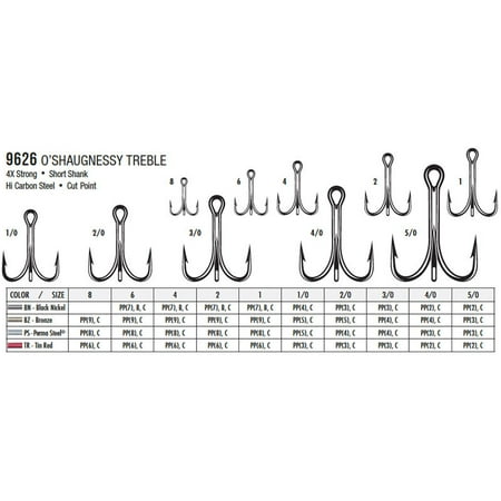 VMC Short Shank Treble Hooks 4X O'Shaughnessy 25pk Strong, Size 6 - (Best Treble Hooks For Lures)