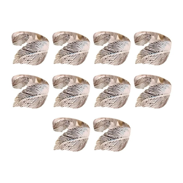 Anillos de servilletas de 10x hojas de servilleta hebillas elegantes decoración decorativa decoración de la mesa para fiestas reuniones familiares de Plata