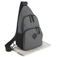thumbnail image 2 of Baby Essentials Multi-Pocket Dual Zipper Crossbody Sling Diaper Bag Backpack with Matching 6-Ply Changing Pad and Mini Insulated Bottle Pockets in Grey and Black, 2 of 5