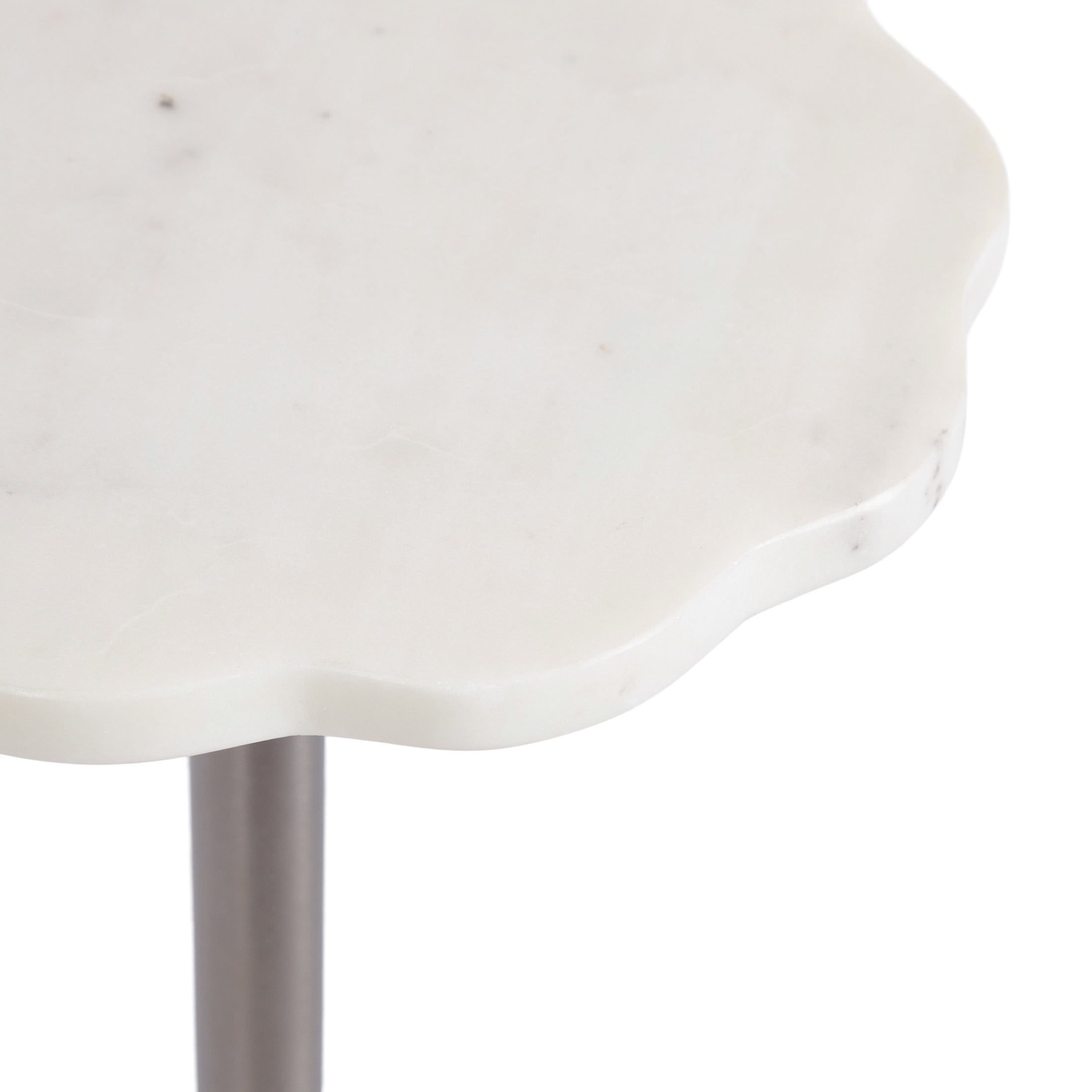 Kate and Laurel Sanzo Modern Pedestal Drink Table, 10 x 10 x 23, White Marble and Silver, Decorative End Table with Scalloped Marble Tabletop for Use as Small Plant Stand or Cute Martini Table