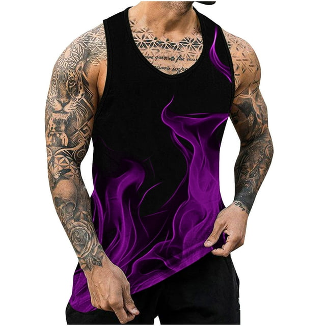 zfhfof Mens Funny Tank Top Novelty 3D Flame Pattern Printed Sleeveless Muscle T-Shirts Quick Dry Casual Graphics Workout Athletic Tees