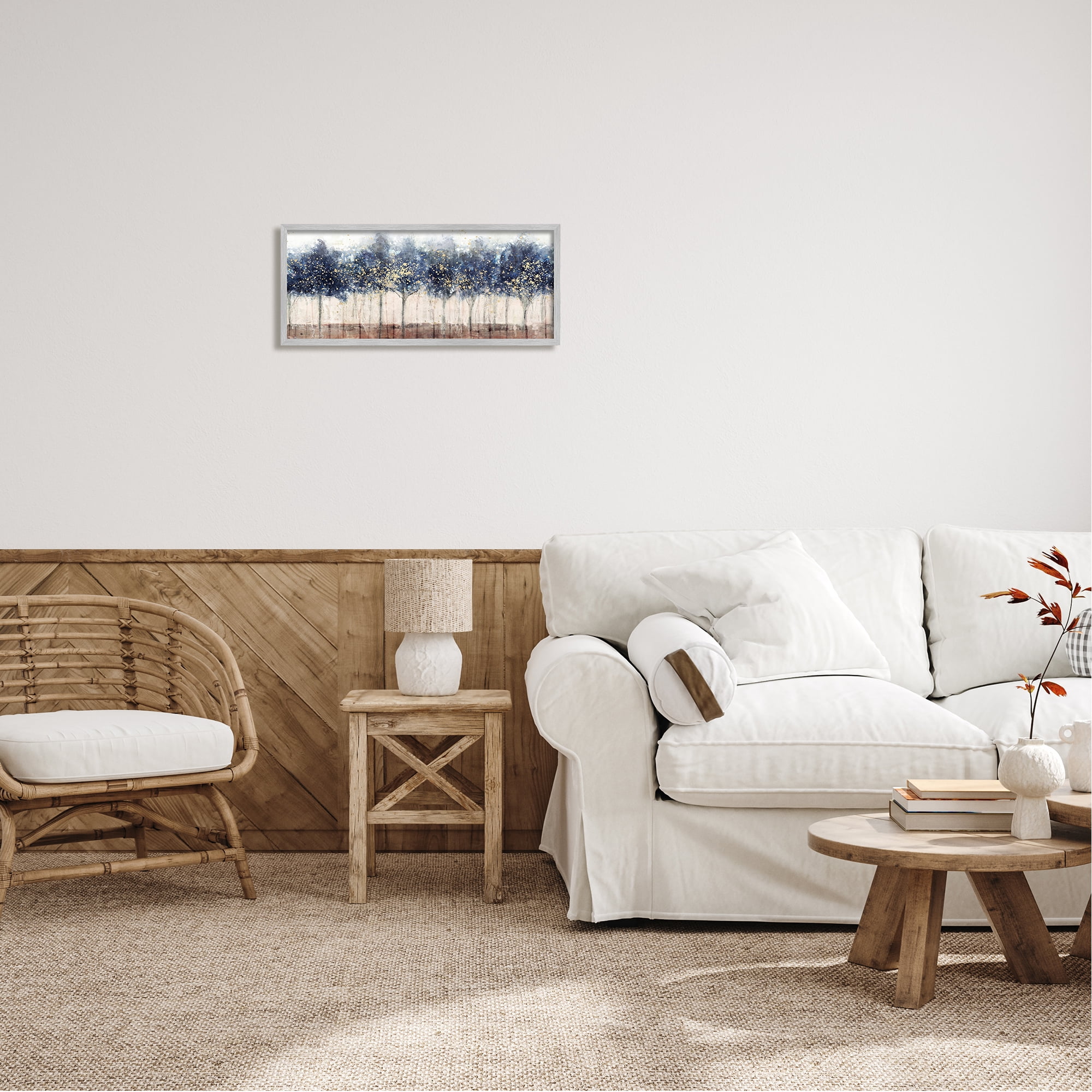 Stupell Industries Trees with Modern Splash Nature Painting Gray Framed Art Print Wall Art, 24 x 10
