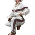 thumbnail image 3 of Women'S 2 Piece Lounge Outfits Zip Up Sweat Set Contrast Striped Wide Leg Jogging Pants Travel Track Suit White XL, 3 of 9