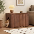 thumbnail image 3 of Wirrytor Wave Panel Cat Litter Box Enclosure, Modern Hidden Litter Box with Side Hooks, Multi-Use Cat Washroom Furniture for Living Room, Walnut, 3 of 13