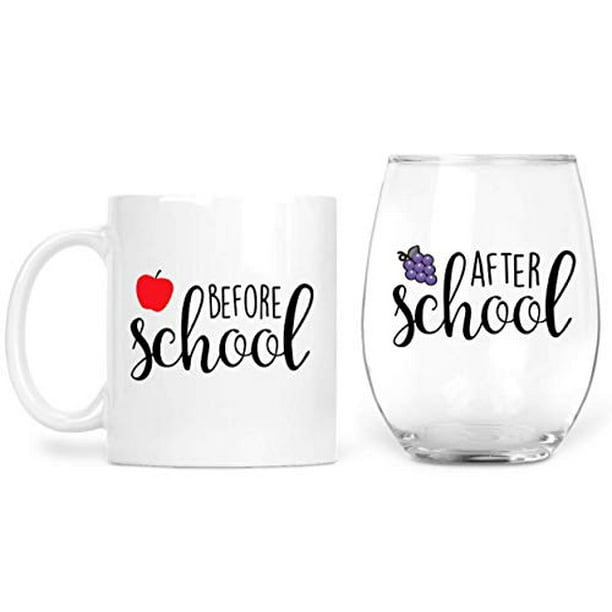 Before School After School Teacher Mug and Teacher Wine Glass Set - Funny Principal Gifts - Coffee Mug and Stemless Wine Glass for Teacher Appreciation and Professor - Because Students Before School After School Teacher Mug and Teacher Wine Glass Set - Funny Principal Gifts - Coffee Mug and Stemless Wine Glass for Teacher Appreciation and Professor - Because Students