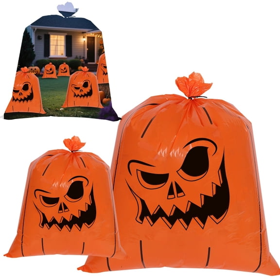Vivcore Halloween Yard Storage Bags Large Plastic Bags For Decor Outdoor Holiday Decor Garbage Bags Heavy Duty Pumpkin Leaf Bags For Lawn Garden Parties