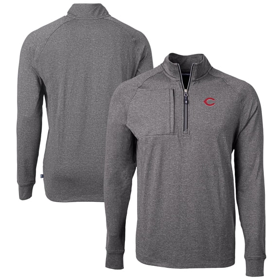 Men's Cutter & Buck Heather Black Cincinnati Reds Adapt Eco Knit Stretch Recycled Quarter-Zip Pullover Top