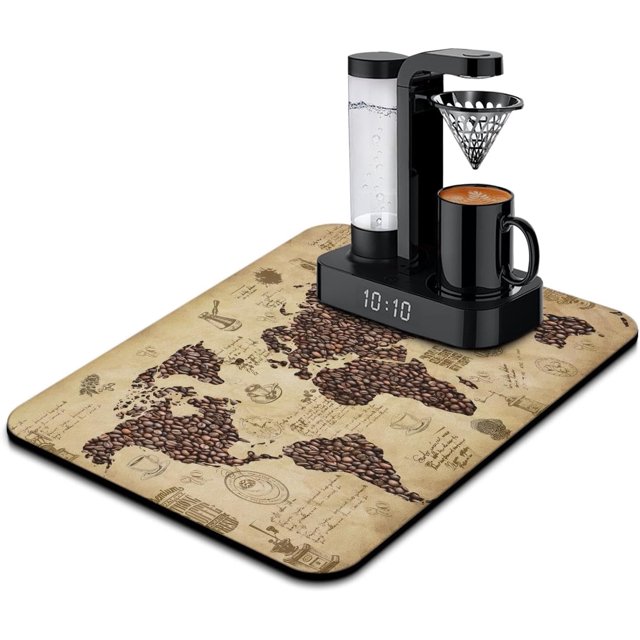 Coffee Bar Mat Accessories for Countertop Super Absorbent Anti-Slip Silicone Flower Dish Drying Mats for Kitchen Counter Draining Pad Decor Gift Fit Coffee Maker Coffee Pot Espresso Machine 24inx18in