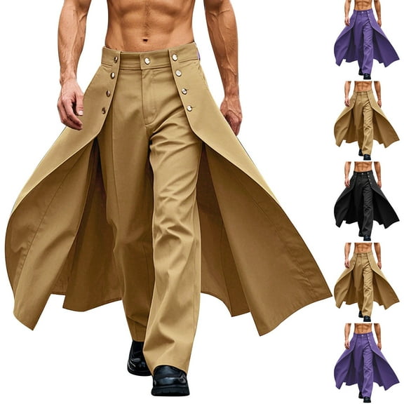 FRSASU Trendy Patchwork Loose Straight Pants for Men Stylish Solid Color Hight Waist Cool Patchwork Streetwear Trousers Purple