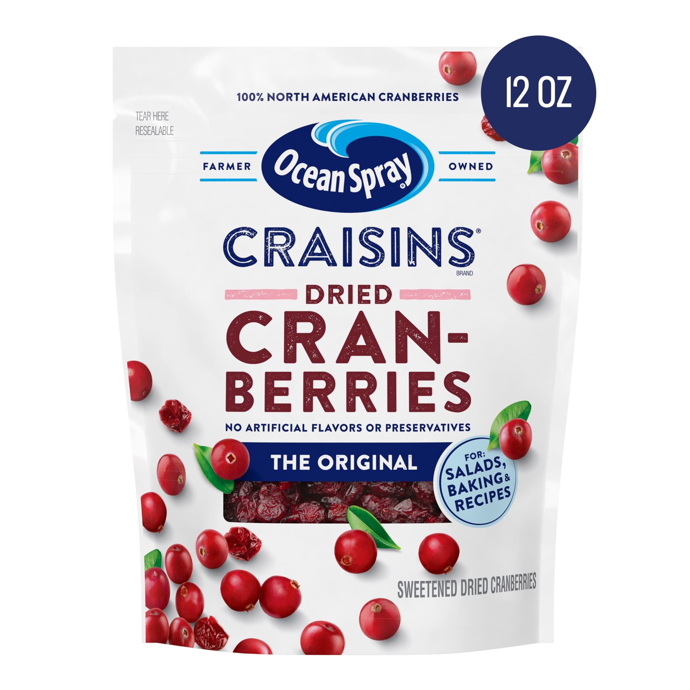 Ocean Spray Craisins Original Dried Cranberries, Dried Fruit, 12 oz Pouch
