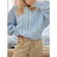 thumbnail image 4 of SUNSIOM Women's Cable Knit Sweaters Long Sleeve Round Neck Solid Color Pullovers Knit Tops, 4 of 6