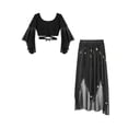 thumbnail image 3 of TiaoBug Womens Arabian Belly Dance Dress Outfits Flare Sleeve Crop Top with Chiffon Skirt Set Black One Size, 3 of 7
