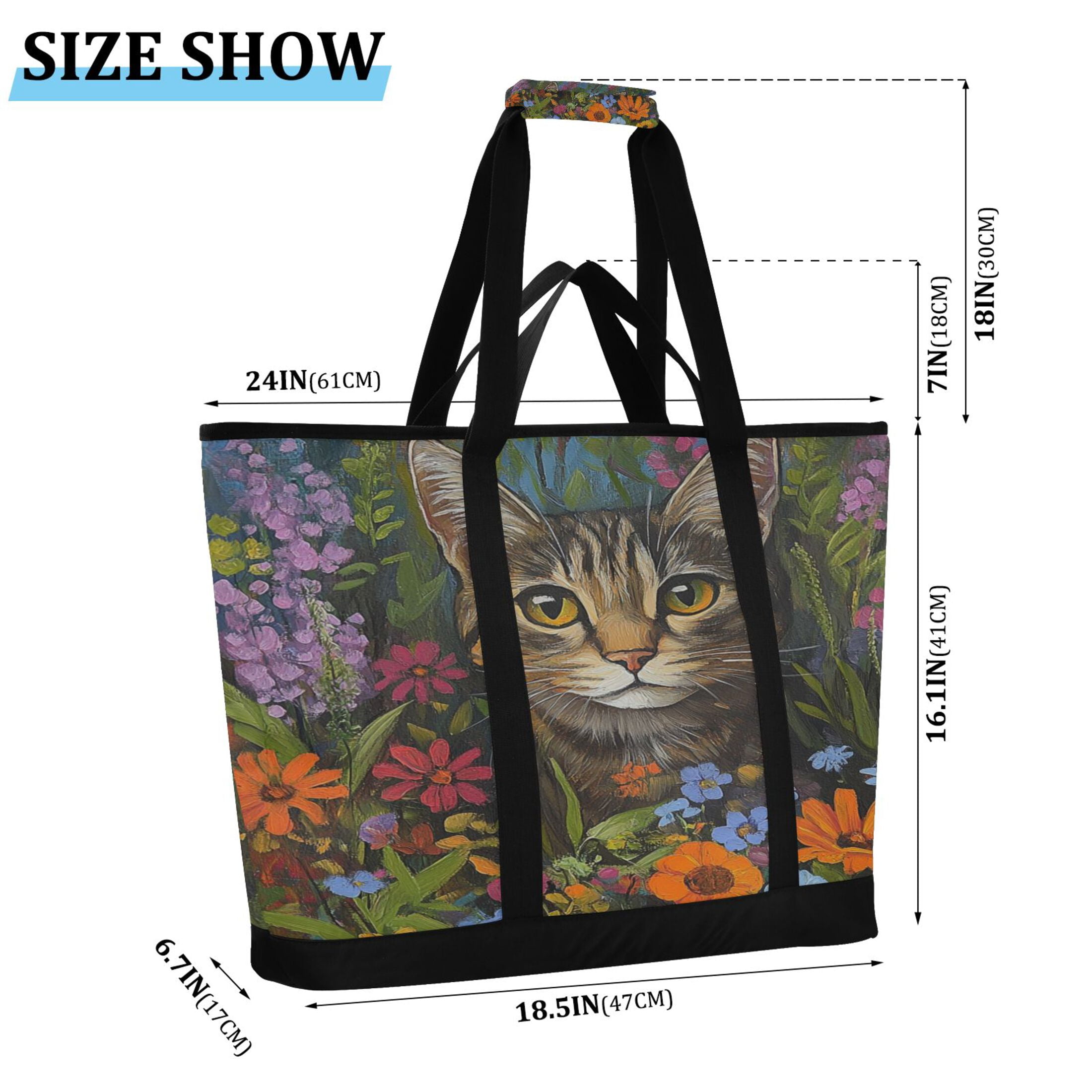 Large Hand-held Ice Pack Picnic Bag Insulation and Refrigeration Suitable for Shopping Picnics and Camping Garden Cute Cat