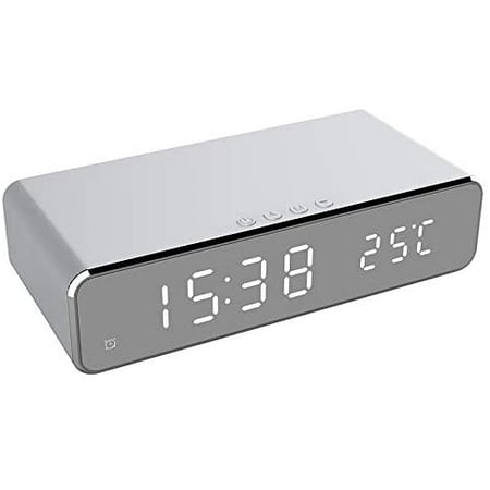 Multifunctional Fashion Alarm Clock With Usb Charger Qi Wireless Charging Large Led Portable Desktop Mini Mirror Date Time Temperature Display For Living Room Bedroom Office Travel Canada Usb Charger Qi Wireless Charging, Multifunctional Desktop Alarm Clock Wireless Charger