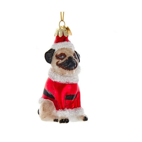 Noble Gems‚Ñ¢ Glass Pug With Santa Suit Ornament