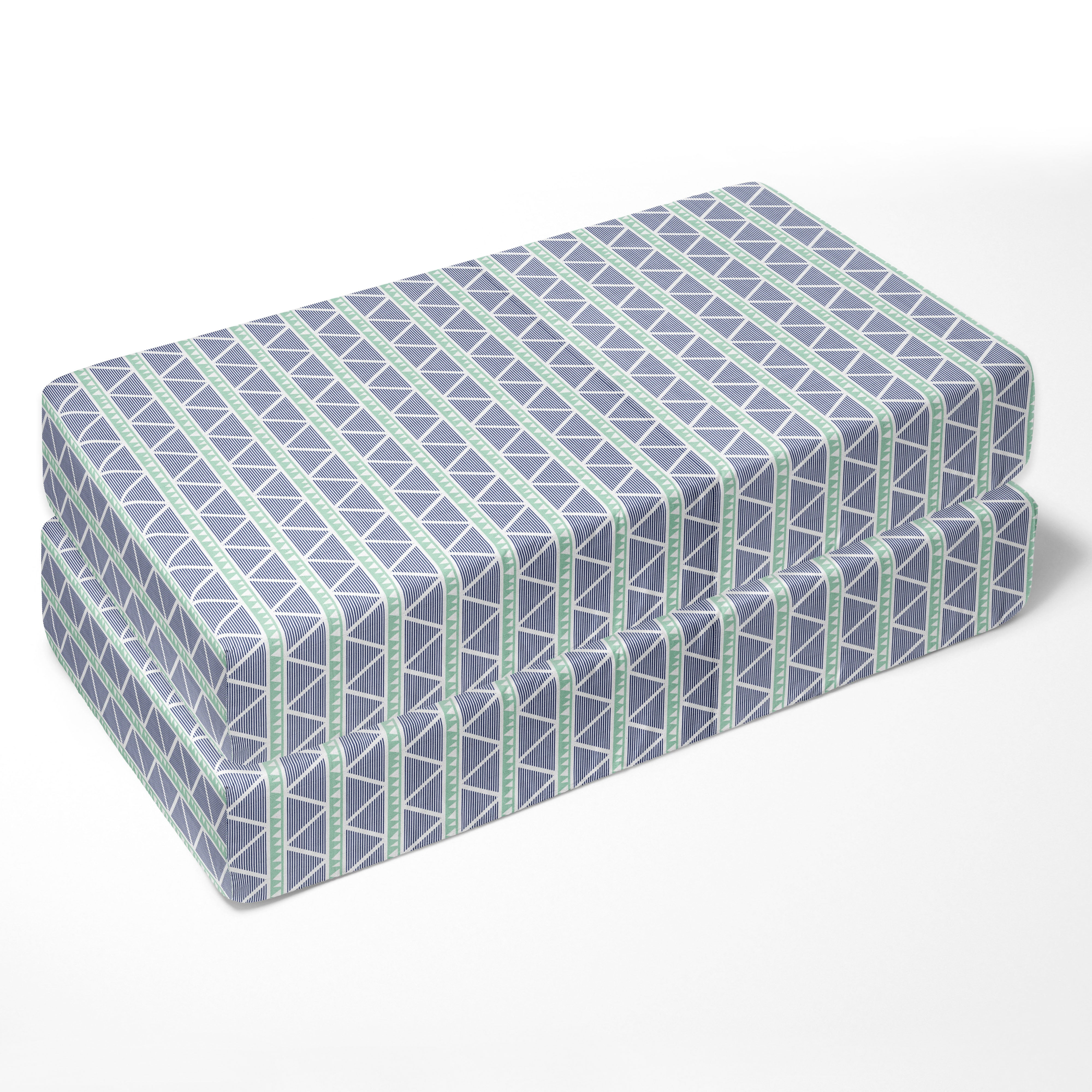 Bacati - Tribal Aztec Mint Navy Muslin Crib or Toddler Bed Fitted Sheet 100% Cotton Muslin