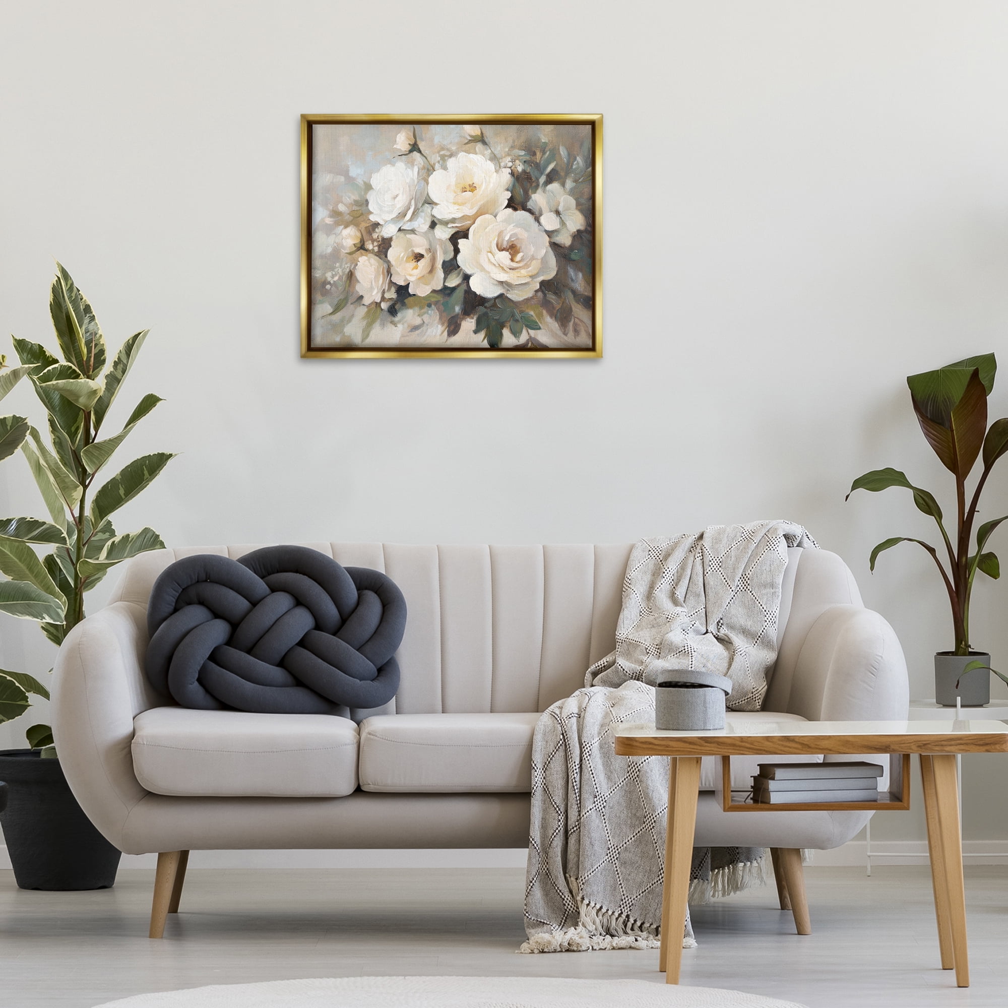 Stupell Industries Blushing Cream Bouquet Plants & Flowers Painting Gold Floater Framed Canvas Art Print Wall Art, 31 x 25