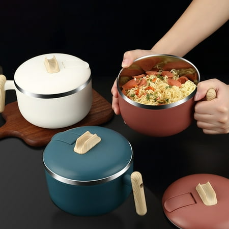 

Riguas 1200ml Noodle Bowl with Lid Handle Food Grade 316 Stainless Steel Kids Cartoon Double-layer Insulated Soup Bowl Daily Use