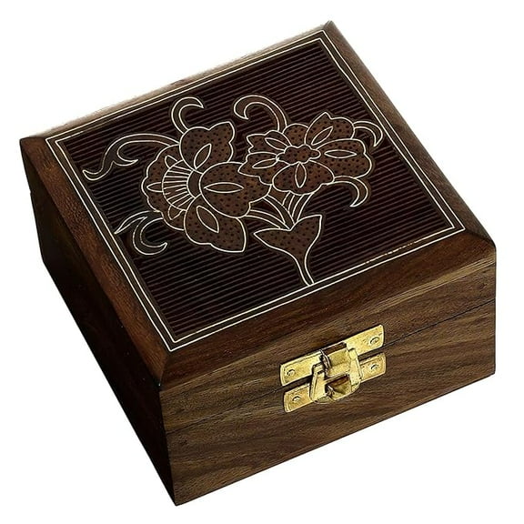 Wooden Jewelry Box - Wood Jewlery Box for Woman - Jewelery Storage Box Case Holder - Handmade Gift Items (4×4 inch)