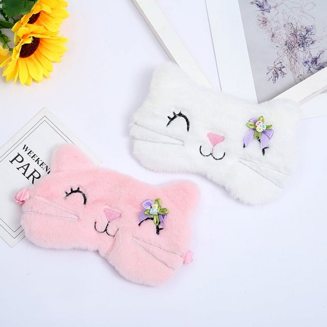 2 uds lindo antifaz para dormir gato negro y gato blanco viñetas de animales estilo sensación de seda felpa sombra de ojos cubierta Blinder