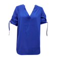 thumbnail image 4 of Tittly T Shirts for Women Spring Tops for Women New Chiffon Long Sleeved Shirt Solid Color V Neck Pullover Casual Loose T Shirt Top Tshirts Shirts Basic Tees Blue 3XL, 4 of 4