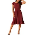 thumbnail image 2 of INSPIRE CHIC Women's Summer Casual Dress with Pockets Flutter Short Sleeve Crew Neck Ruffle Hem Midi Dress Red M, 2 of 4