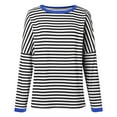thumbnail image 4 of Womens Long Sleeve Tops Fashion Striped Color Block Crew Neck Pullover Tee Tops Casual Loose Fit Workout Going Out Tops, 4 of 4
