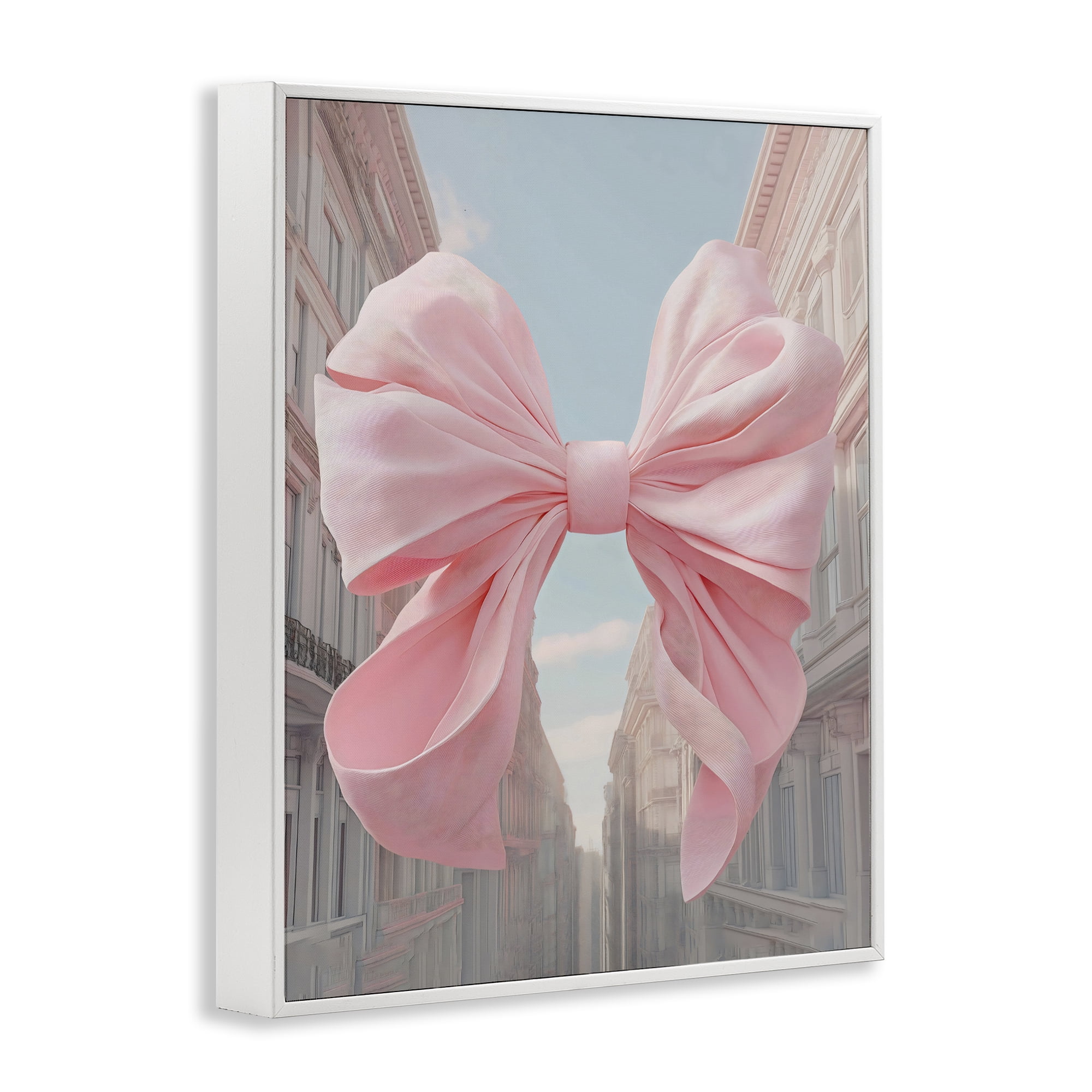 Stupell Industries Pink Bow over City Street White Framed Giclee Art, design by The Prints Vibe