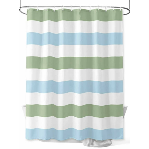 Geometric Sage Shower Curtain, Green and Blue Stripes Waterproof Shower Curtain Set with 12 Hooks Lightweight Washable Fabric Shower Curtains for Bathroom 72x78 Inches