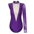 thumbnail image 2 of YONGHS Women's Single Long Sleeve Gymnastic Leotard Rhinestones Ballet Dance Bodysuit Unitards Purple S, 2 of 6