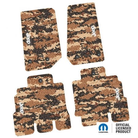 Flextread Floor Mats for 14-18 Jeep Wrangler JKU 4-Door - Mopar Licensed Factory Fit - Cyberflage w/ White Jeep Insert - 100% Made in USA