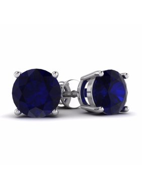Beautiful 1 Carat 6mm Created Round Shaped Ruby Round Stud Earrings In 925 Sterling Silver.