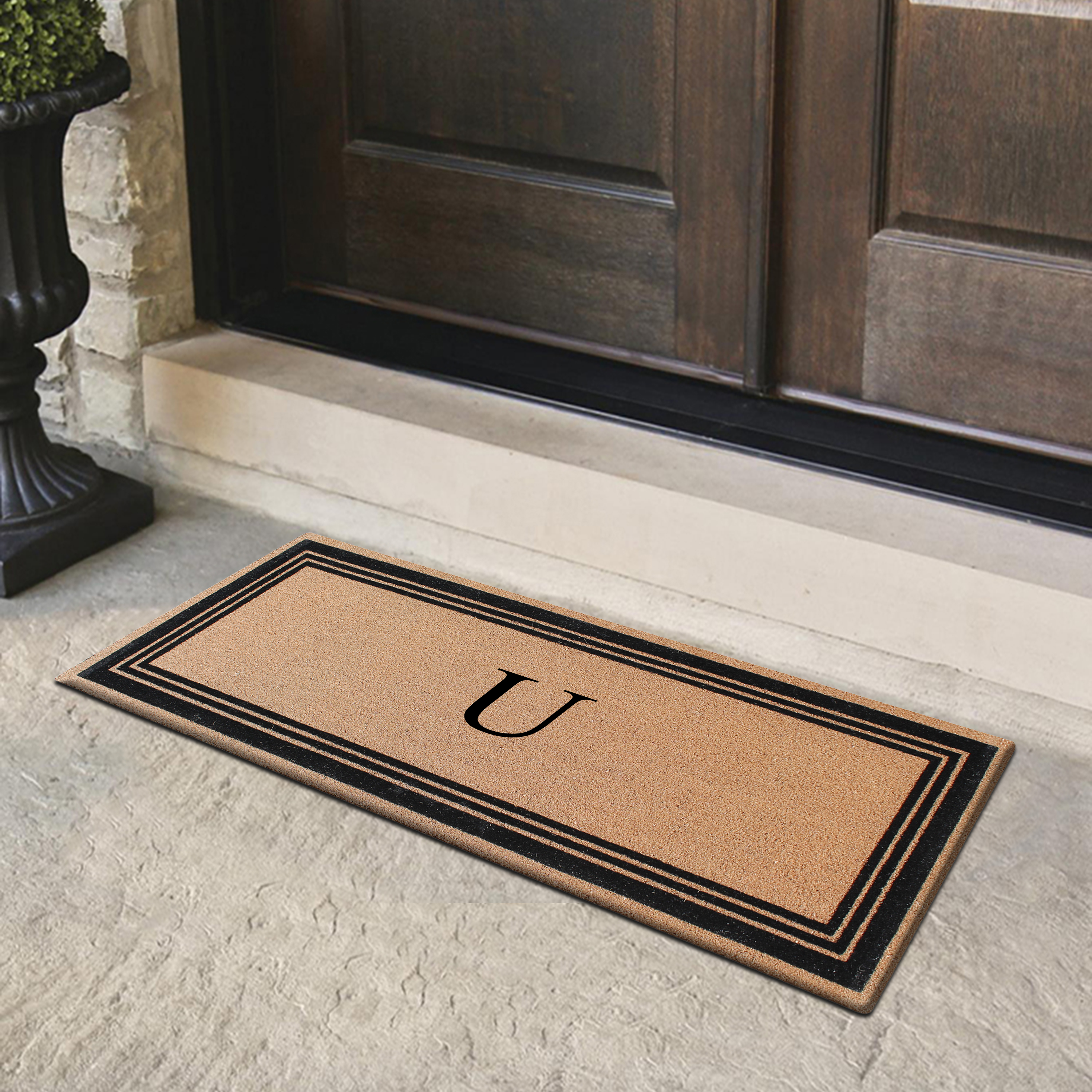 A1HC Natural Coir Flock Monogrammed Door Mat for Front Door, 24x57, Anti-Shed Treated Durable Doormat Outdoor Entrance, Heavy Duty, Thin Profile, Easy to Clean, Long Lasting, Front Door Entry Doormat