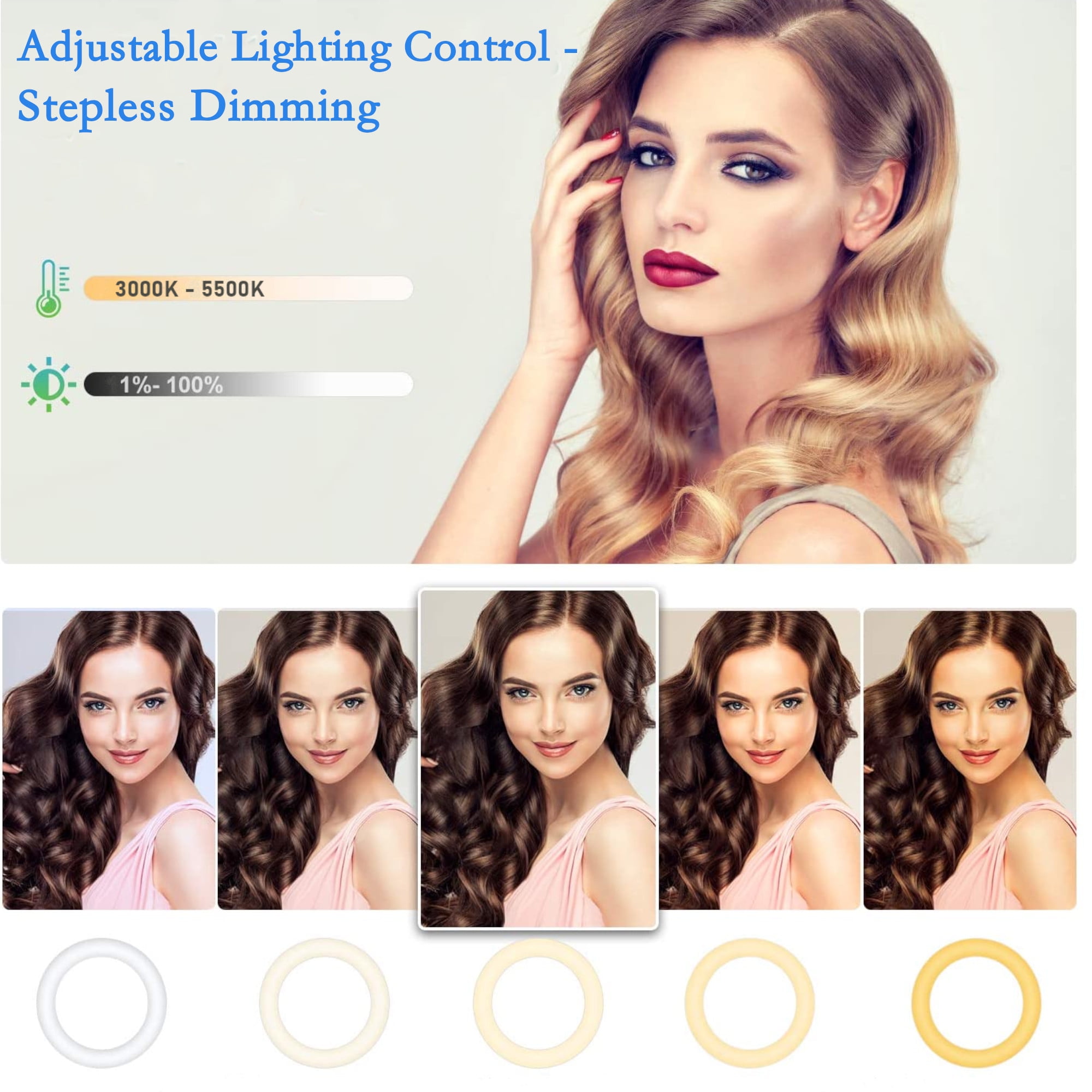 Yescom 8" 80pcs LED Ring Light Tabletop Stand with Selfie Stick Electric Fashion 5500K for Makeup Live Stream