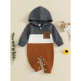 thumbnail image 4 of Loicainy Baby Toddler Boy Fall Romper 3 6 12 18 Months Contrast Color Long Sleeve Hood Full Length Pocket Jumpsuit, 4 of 9