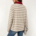 thumbnail image 4 of Womens Striped Polo Shirts V‑Neck Button Down Long Sleeve Tops Loose Fit Casual Pullover Soft Comfort Fall Winter Outfits for Daily Wear,L,#06 Red, 4 of 4