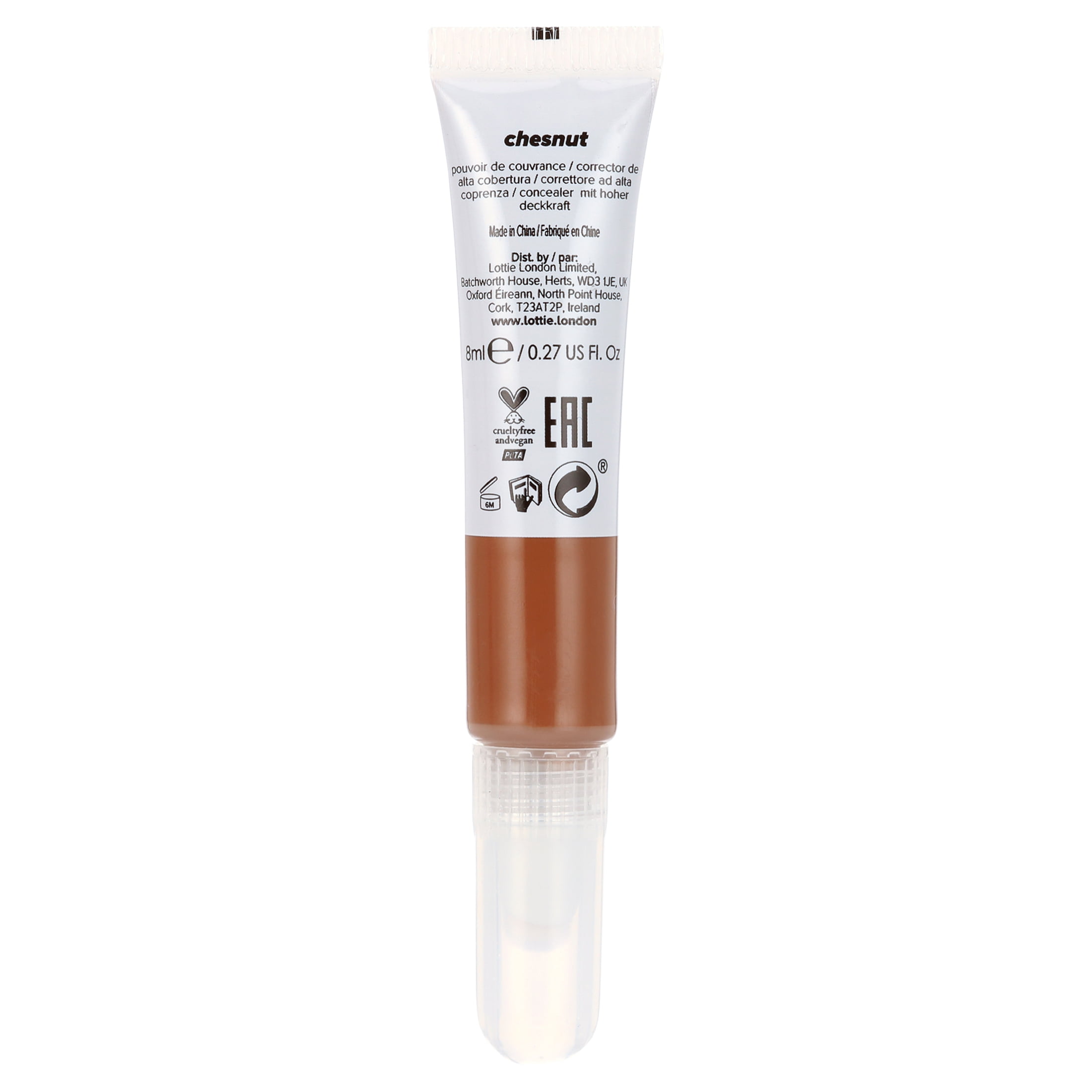 Lottie London Got It Covered, Sponge Applicator Liquid Concealer, Chestnut, 0.27 fl oz
